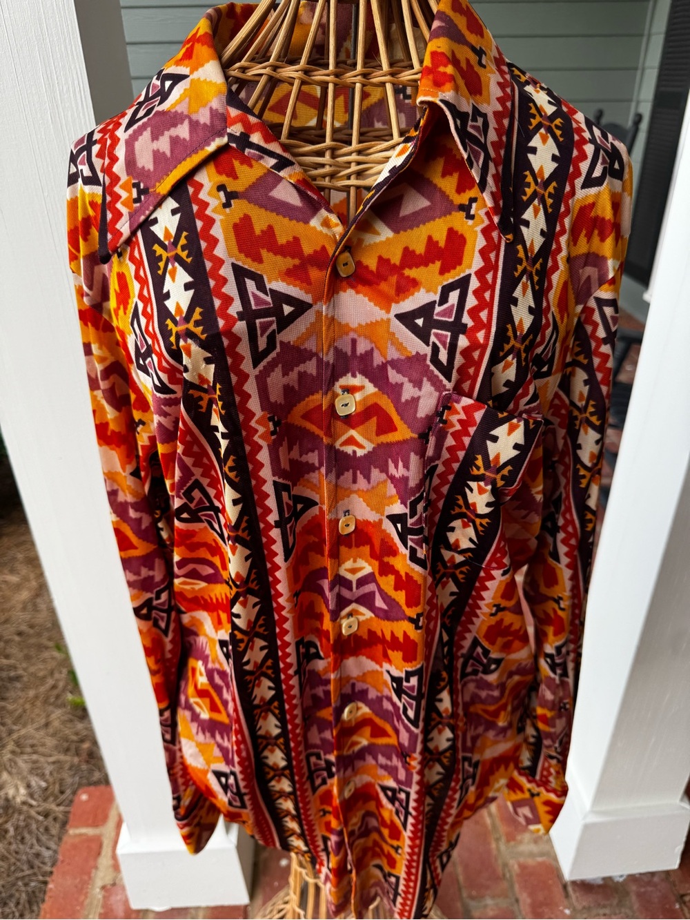 Vintage 70s Charisma Townline Men’s Shirt L Geometric Dagger Collar Disco